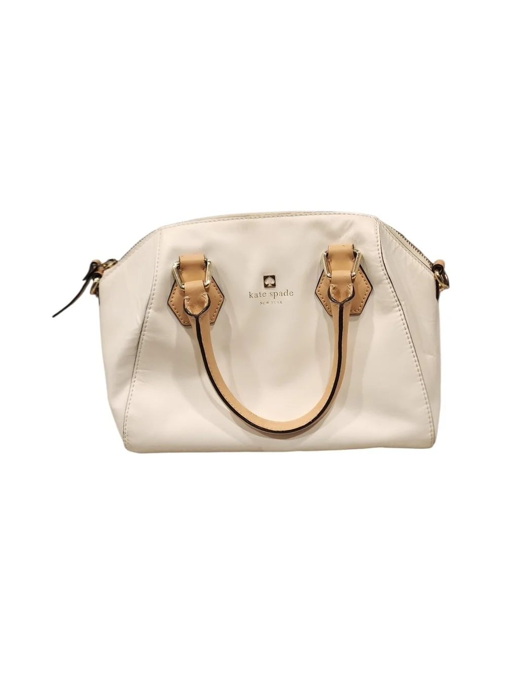 Kate Spade Cream Leather Dome Satchel with Tan Handles